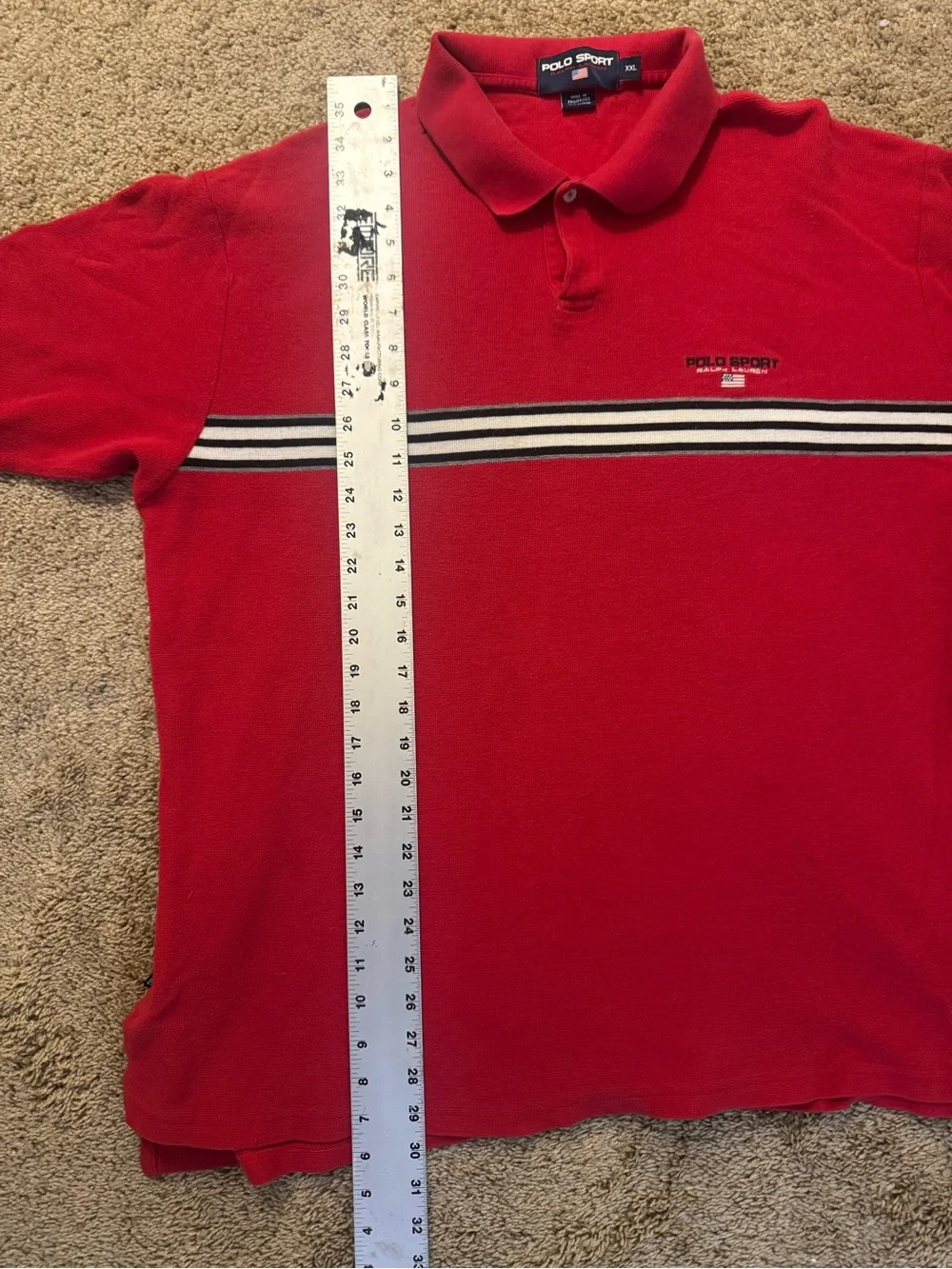 Ralph Lauren Red Polo with Black and White Chest Stripes
